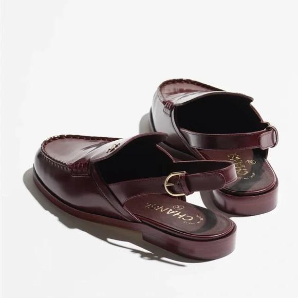 NWT CHANEL 2026 MATTHIEU BLAZY Burgundy Leather Slingback Loafers - Picture 2 of 3